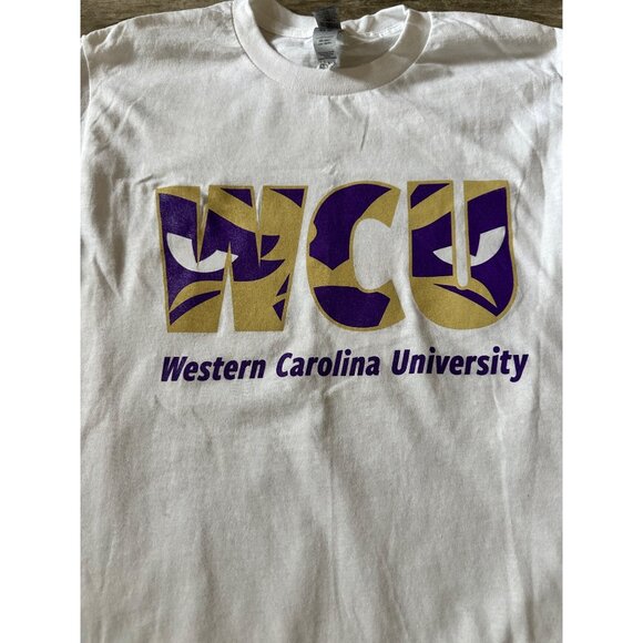 Western Carolina University WCU White Graphic Tee Heavy Cotton Size Small By Gil - Picture 3 of 7